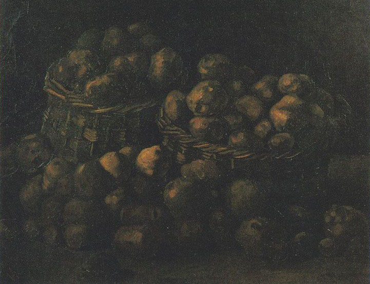 Still life basket with two potato-baskets